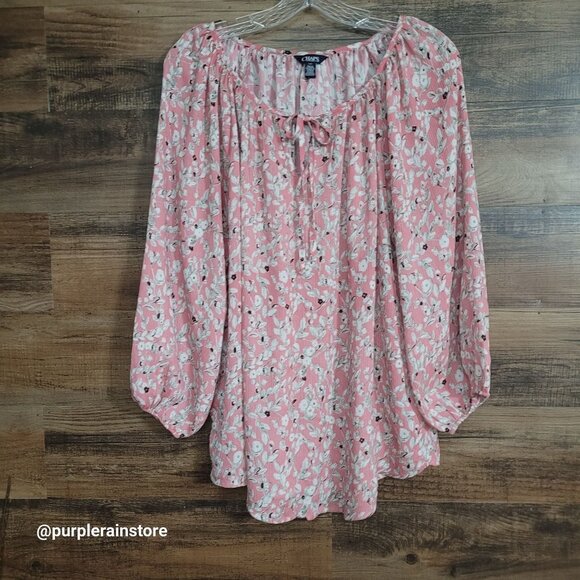 Chaps Floral Tunic Top Size L Countrycore Country Girl Ethereal Feminine Boho - Picture 1 of 12